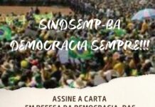 SINDSEMP-BA divulga Carta em defesa da Democracia e das Eleições e recebe assinaturas